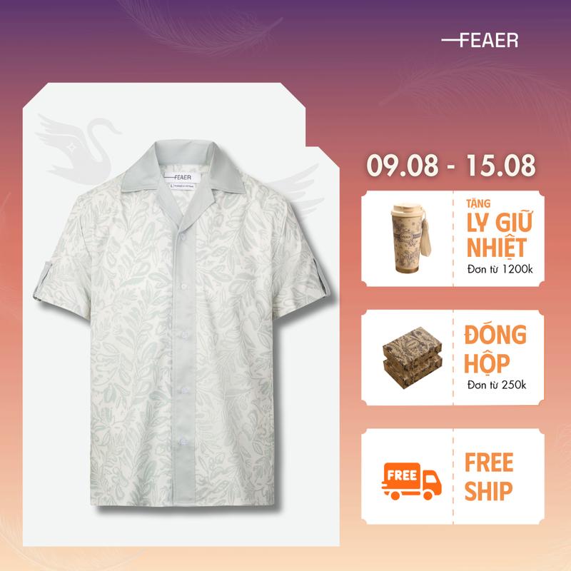 Áo Sơ Mi Nam INK Lụa Chéo Cao Cấp Tay Ngắn, Nhẹ Mát, Ít Nhăn, Giữ Phom, Họa Tiết Mực Loang In Chuyển Nhiệt Hiện Đại, Không Bong Tróc, Thanh Lịch, Trẻ Trung - FEAER