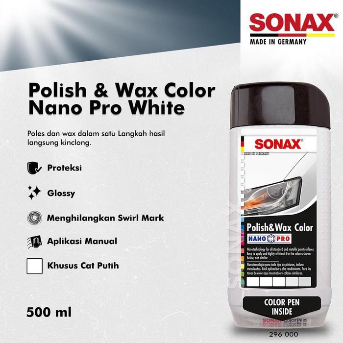 Gambar Sonax Polish & Wax Color Nano Pro White 500ml Pengkilap Mobil Putih dari Aki Murah Jakarta Kota Tangerang Selatan Tokopedia