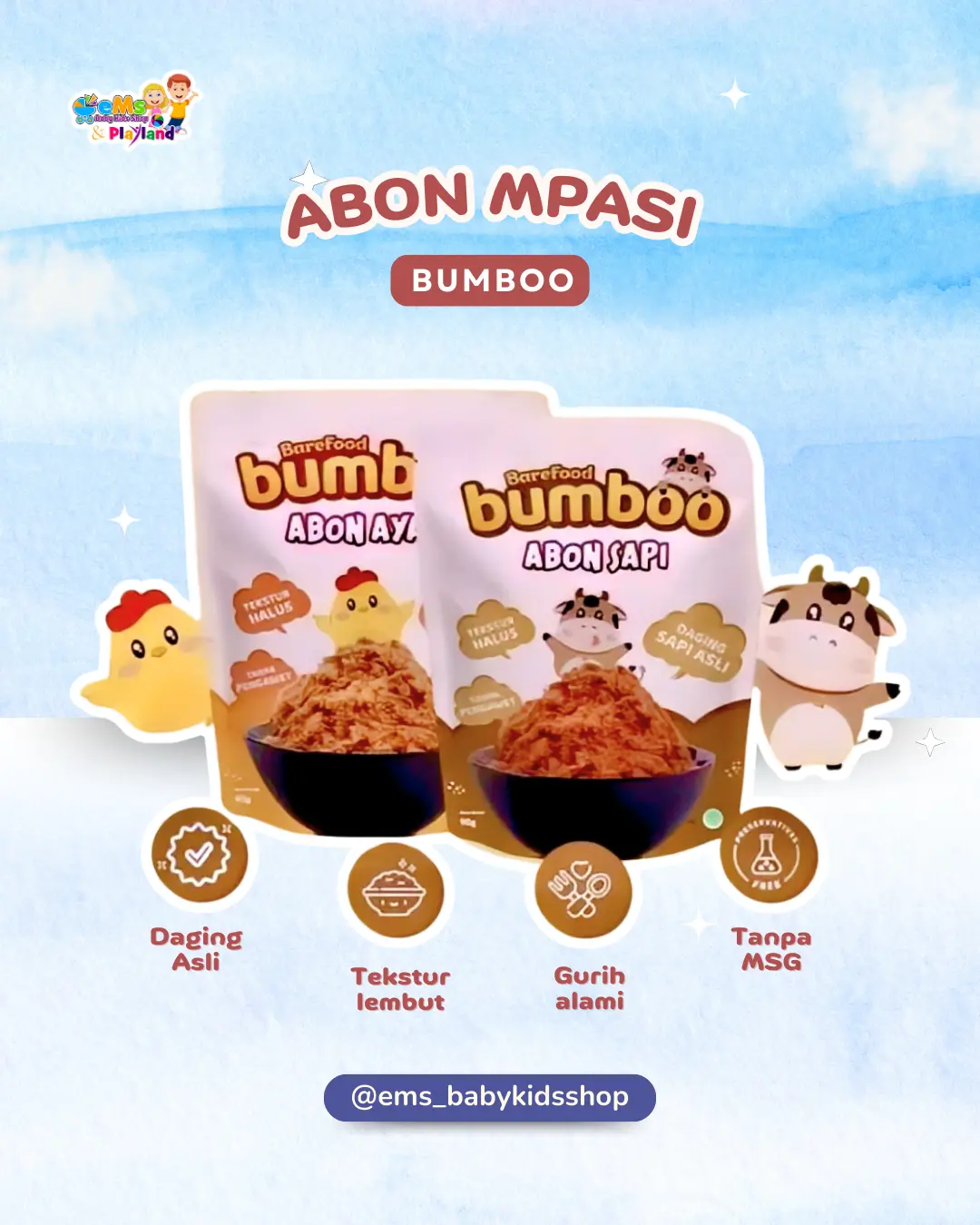 Abon Sapi & Ayam  Bumboo Tanpa MSG (Abon Untuk Mpasi) 100grm Bayi