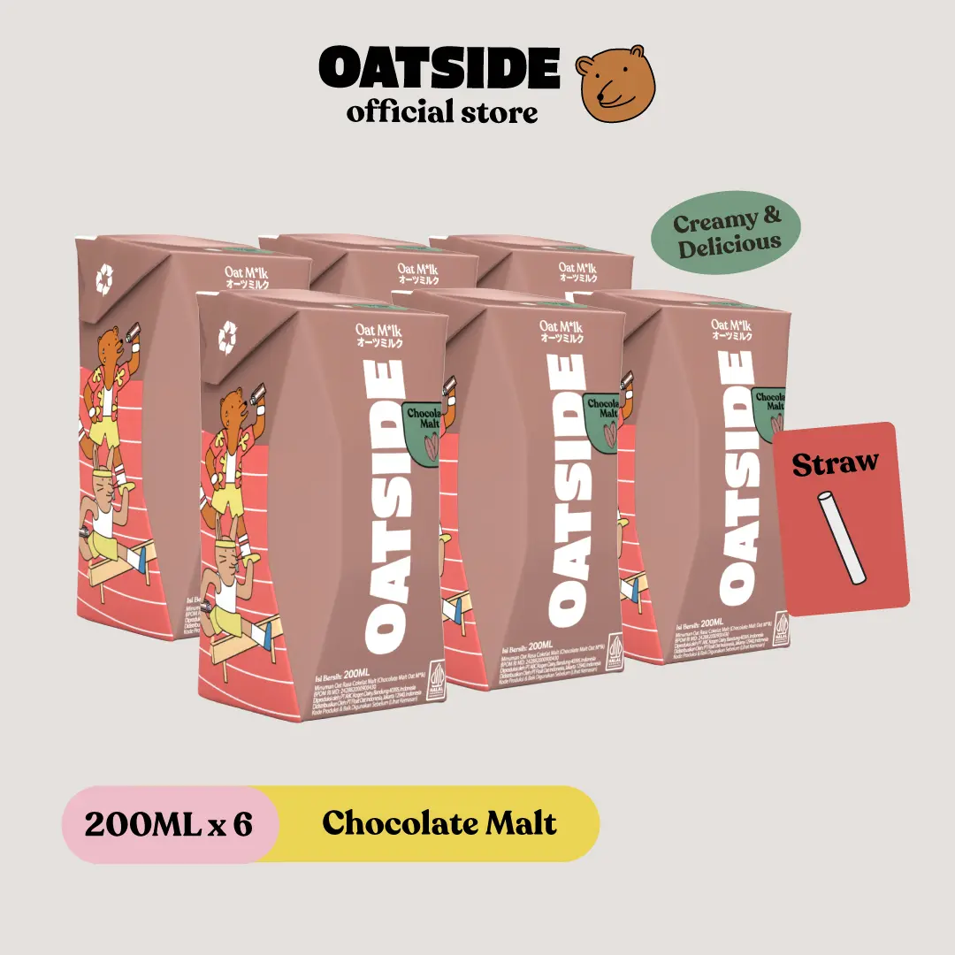 OATSIDE Mini Straw Oat Milk Chocolate Malt 200ml (6pcs) (Kemasan dengan Sedotan)