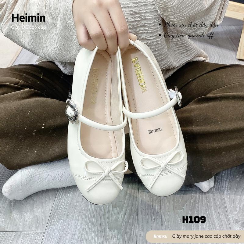   H109  Giày mary jane nữ đế bệt da bóng dây nơ xinh xắn mã H-109 phom vừa chân - Giày nữ thoải mái dễ đi 