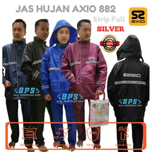 Jas Hujan Axio 882 Original Lis Full SILVER/Mantel Mantol Axio Cewek Cowok/Raincoat Axio Setelan/Jas Ujan Axio Dewasa