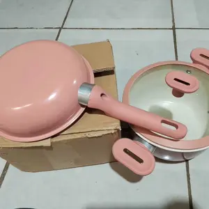 [EXCLUSIVE BABYOLIV] TEXANIA SET Panci Soup dan Frypan PINK Anti Lengket 20cm Multifungsi Mudah Dibersihkan Kualitas Foodgrade Kitchenware