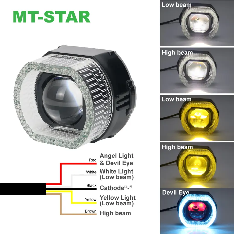 MT-STAR Projie Biled MP03 Crystal 3 INCH High Low Putih Dilengkapi Kipas Pendingin Devil dan Shroud untuk Car/Motorcycle Kabel 3