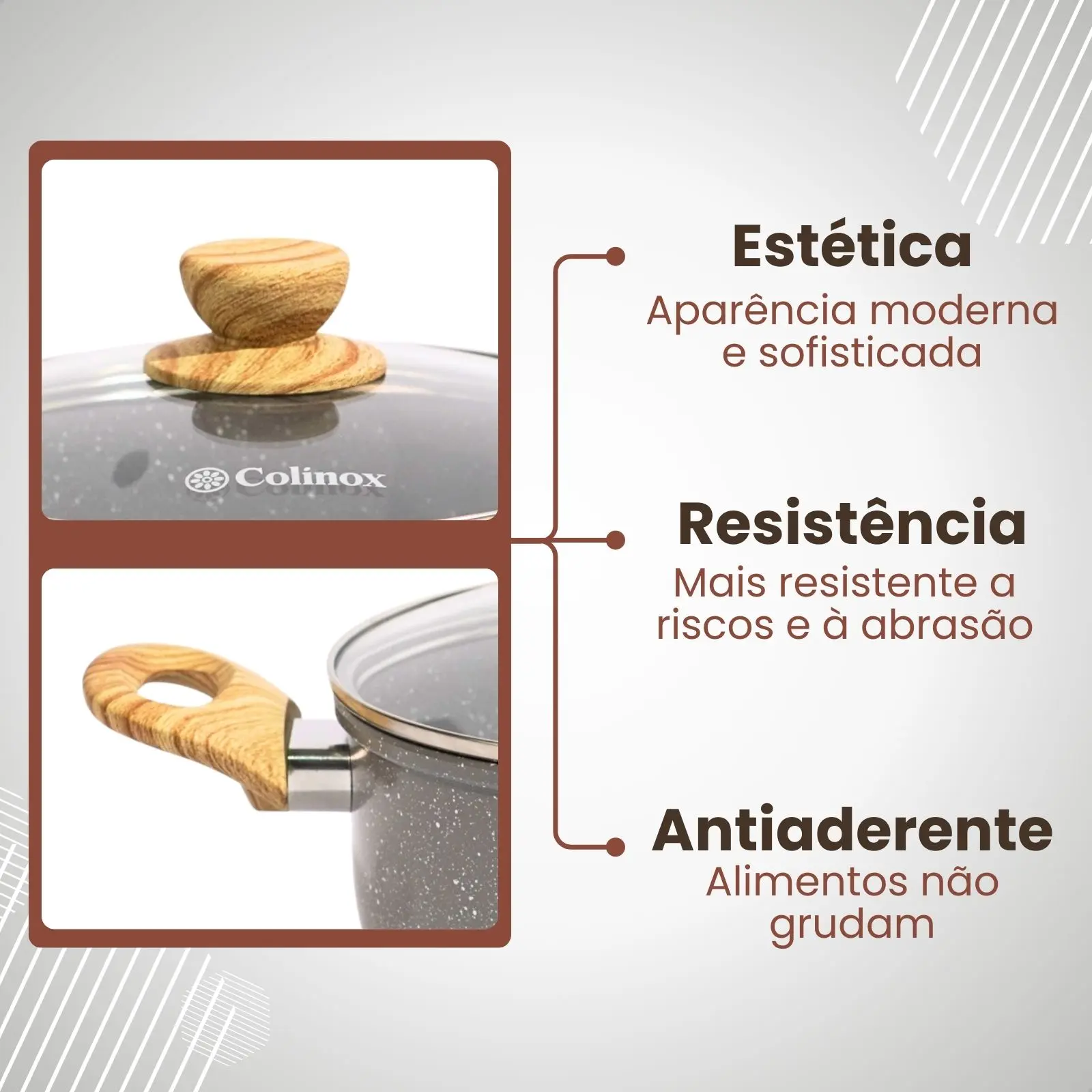 Jogo de Panelas Antiaderente Revestimento em Cerâmica 5 Peças Tampa de Vidro - 6