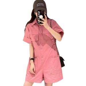 Fashionable loose-fitting casual one-piece pants for women, summer style, short-sleeved, workwear pants