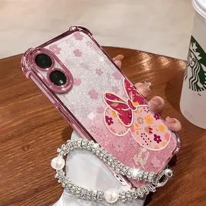 Cocok untuk casing hp OPPO A17 4G Pink Aurora Butterfly Softcase dengan gelang mutiara aesthetic korea lucu bening anti debu nyaman harian