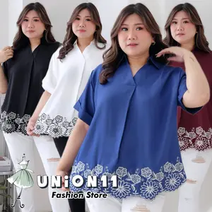 Union11 - Atasan Wanita Jumbo Muat Bb 85 Kg / Blus Casual Cewe Bordir Polos Ld 126 Cm Cici Slim-fitting