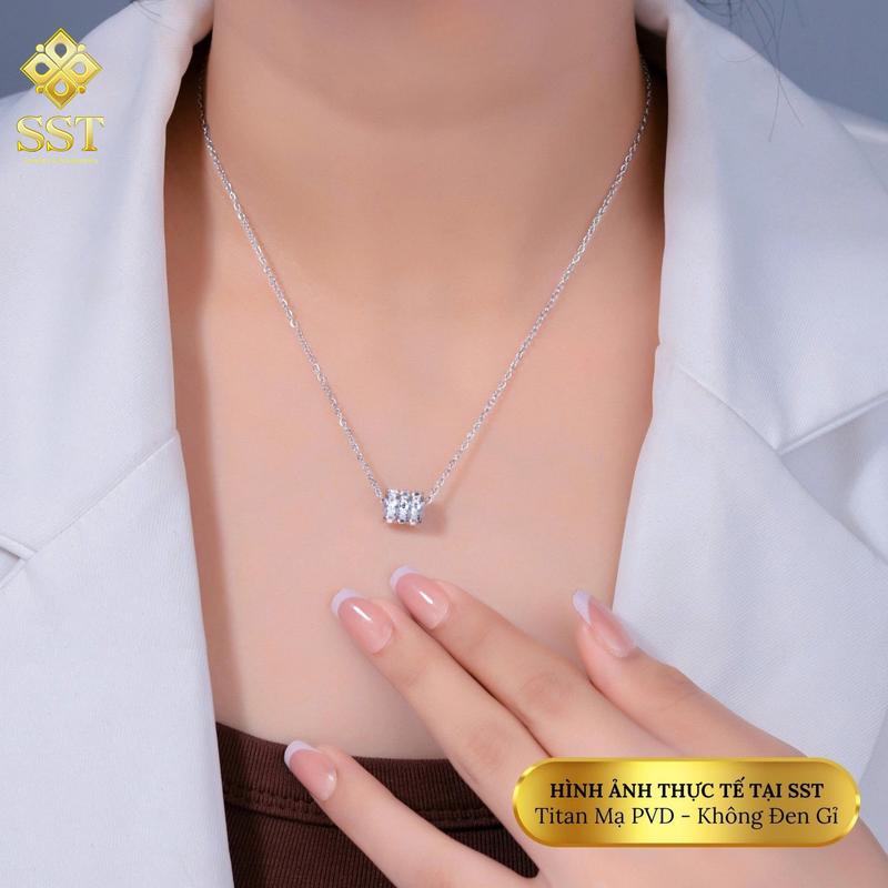 Dây chuyền nữ Titan SST trắng Mặt lu thống Đính Đá lấp lánh Không Đen Gỉ VC156 
