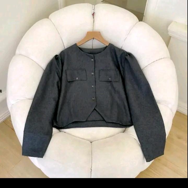 CROP BLAZER WANITA SEMIWOLL OUTER BASIC POLOS Atasan 4