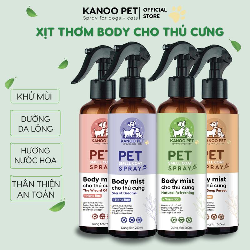 Bodymist xịt thơm khử mùi cho chó mèo KANOO PET 260ml - dưỡng da lông thơm lâu hương nước hoa an toàn