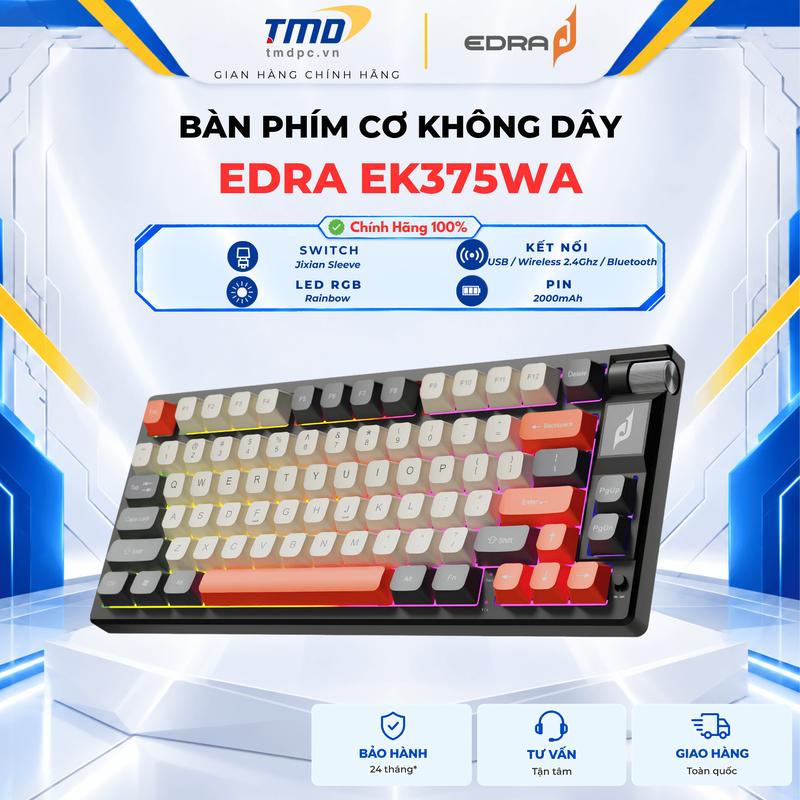 Bàn Phím Cơ Không Dây EDRA EK375WA | 3 Mode | Hotswap | LED Rainbow | Pin 2000mAh