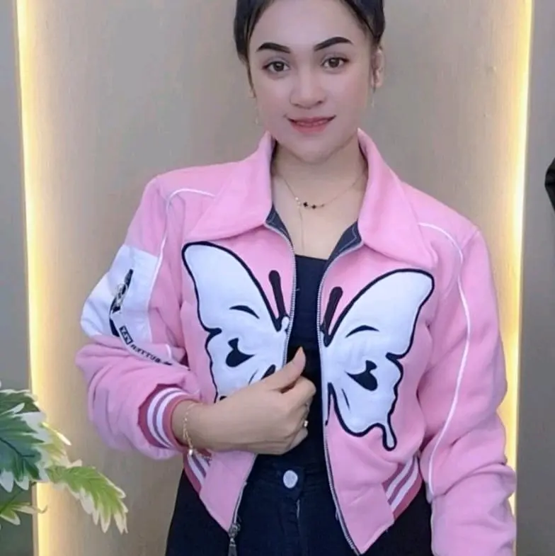 Opz Butterfly crop wanita bahan Fleece cotton kupu kupu Bordir 0