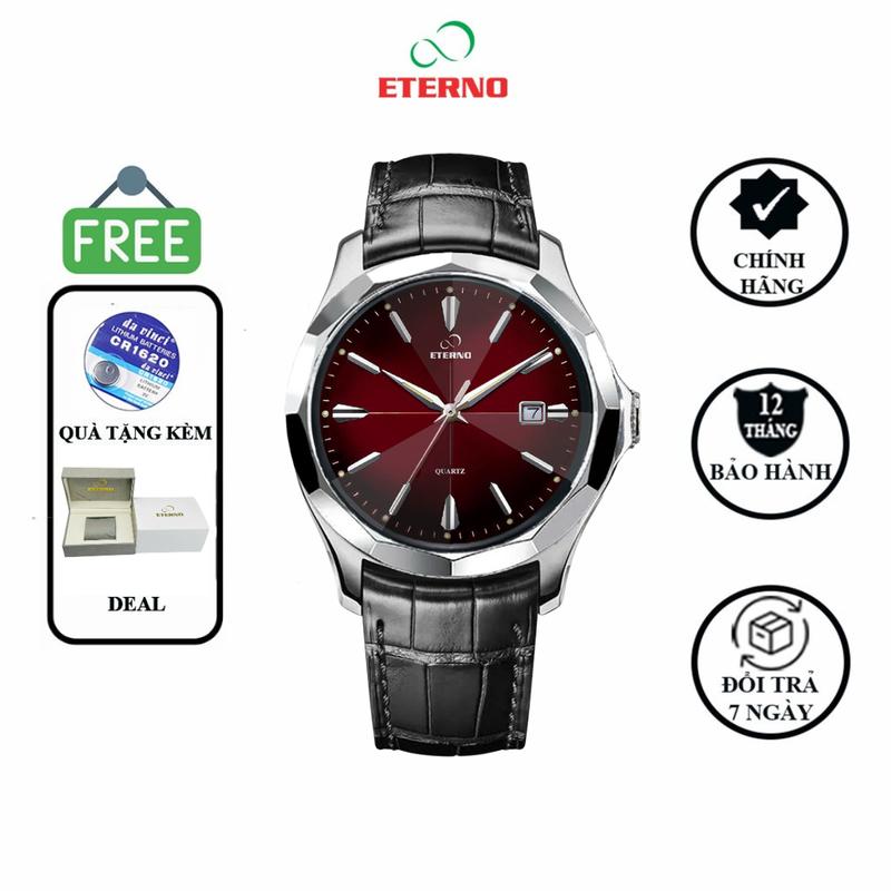  TANDONGHO  Đồng Hồ Nam ETERNO E25-0088 Thiết Kế Đỏ Thu Hút Dây Da Mềm 