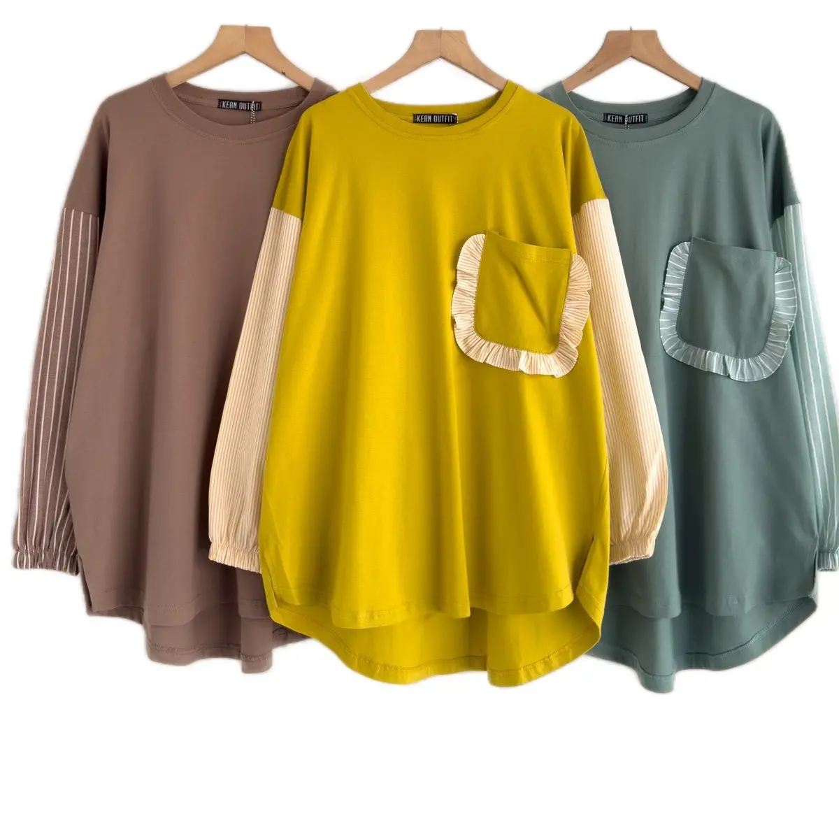 Mirella Top Oversized Kaos kekinian kombinasi Lengan Stripes Tshirt Wanita By Kean