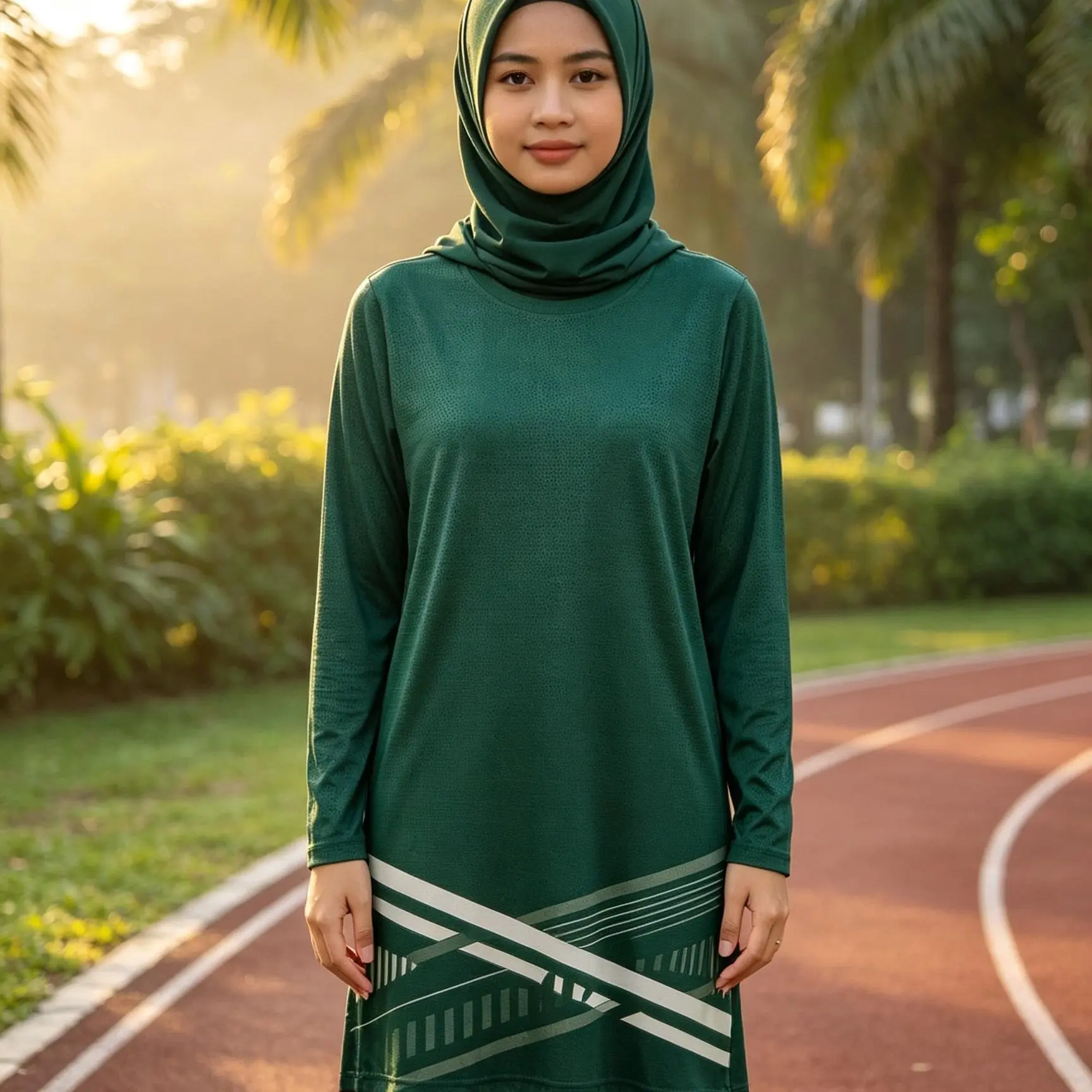 Muslim Striped Print Sports Top Women's Quick Drying Breathable Long Sleeved Running Shirt bahan mesh jaring