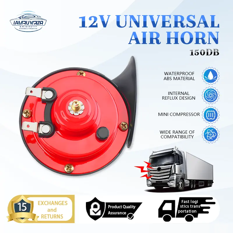 Còi xe lửa lớn, 120DB, cho xe tải, Bộ dụng cụ còi 12V 2 chiếc, Còi không khí điện chống thấm nước hai âm thanh lớn, Phụ kiện phổ thông cho xe bán tải, xe máy, xe đạp, thuyền, màu đỏ