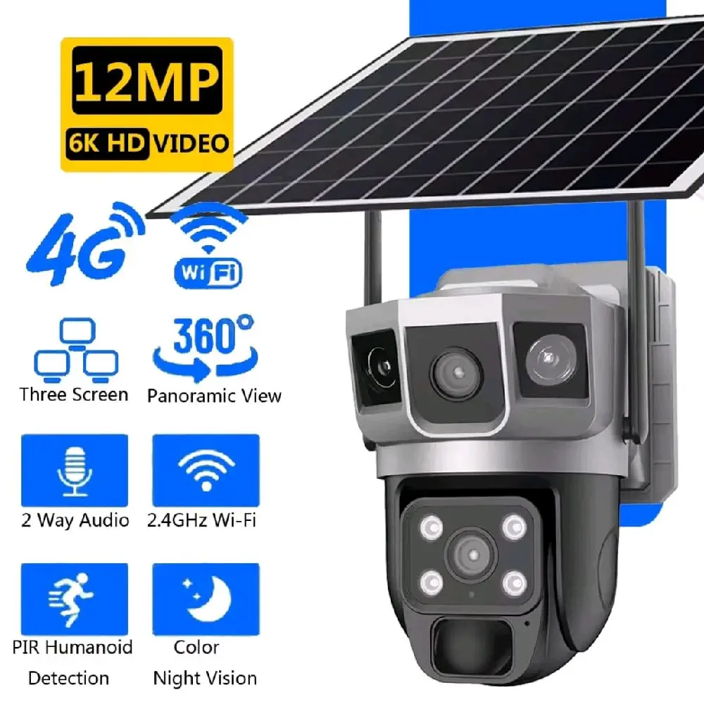 CAMERA CCTV TIGA LENSA / TIGA LAYAR APP V380 PRO CCTV CAMERA 4G SIM CARD SOLAR PANEL SURYA TENAGA MATAHARI OUTDOOR-TAHAN AIR