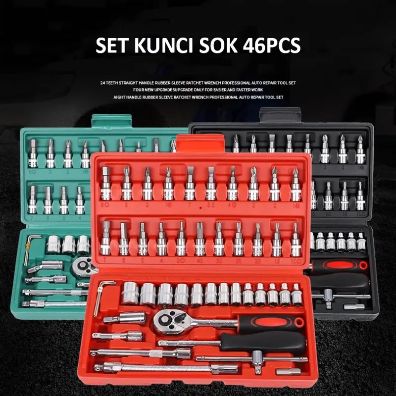 Socket Wrench Pas Socket Set 1/4 Car Repair Tool 46 pcs Lengkap Socket 0