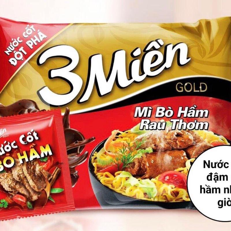  3 Miền Gold - Mì Bò Hầm Vị Bò Hầm Ra Thơm 75g - Nước Cốt Đột Phá - Nước Đậm Giàu Vị 
