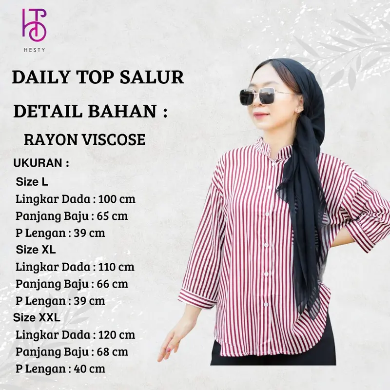HESTY Kemeja Daily Top Salur Rayon Viscose Premium Wanita Atasan Baju Casual Oversize 2