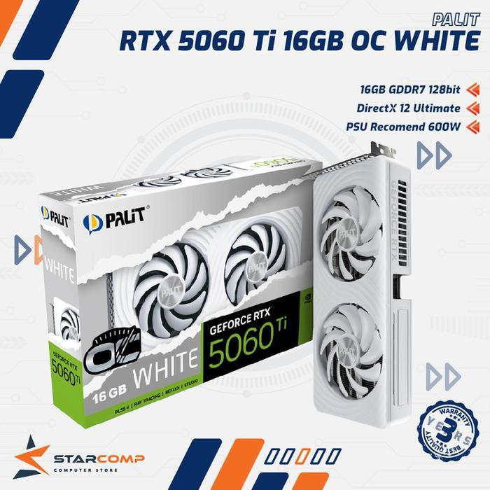 Gambar VGA Palit GeForce RTX 5060 Ti White OC 16GB GDDR7 dari Starcomp Solo Kab. Sleman Tokopedia