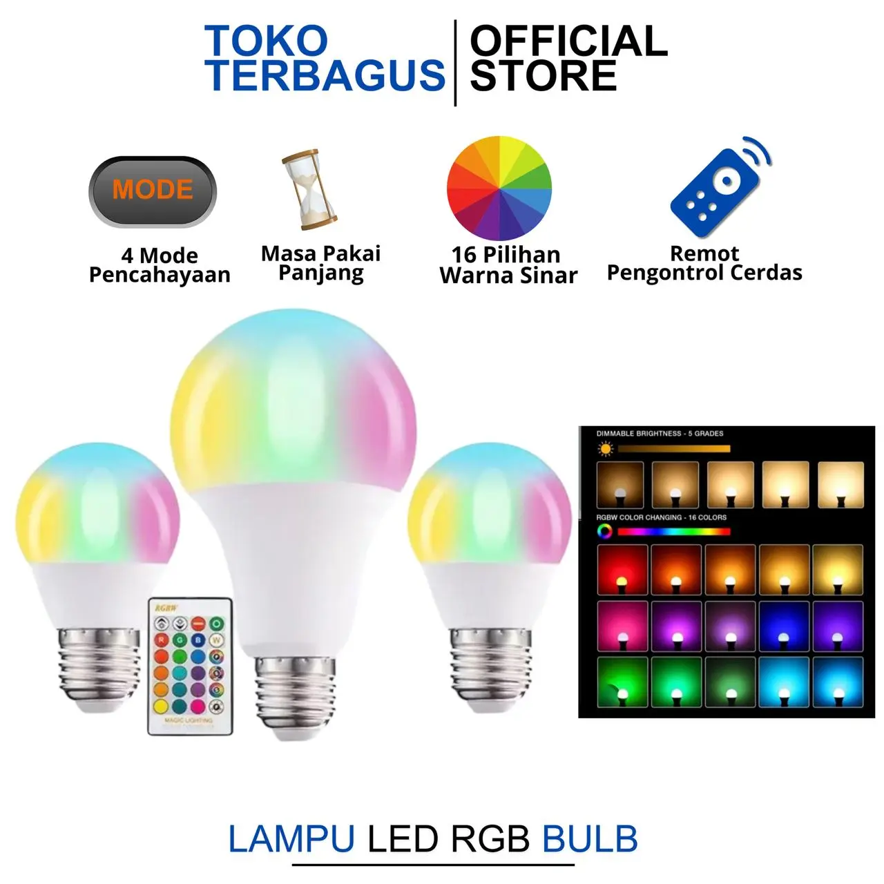 Lampu Bohlam LED RGBW 16 Warna + Remote 7W 12W 24W Fitting E27 Super Terang