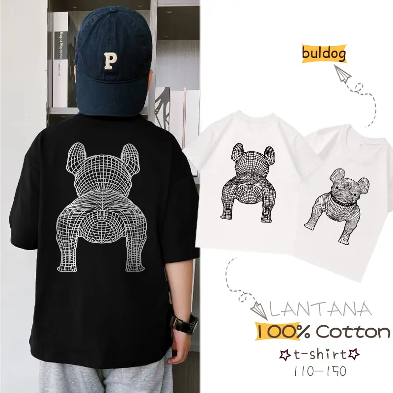 LANTANA Kaos Anak buldog 4-12 Tahun L0014 Pola Fashion Cetak 100% Cotton Combed Menjadi Tren Besar Tahun Ini oversize T-shirt