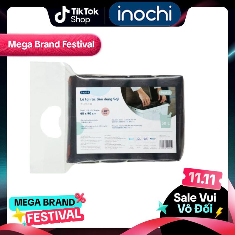   INOCHI  Túi Rác Túi Đựng rác Tự Hủy sinh học Inochi Có Quai Tiện Dụng Dạng Cuộn Màu Đen Dài hơn 20% Có thể phân hủy Nhà bếp Kitchen túi đựng 