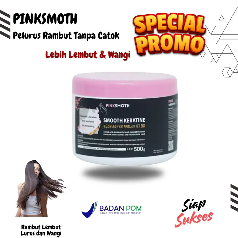 Obat Pelurus Rambut Smooting Pink Smooth Karatin Perawatan Rambut 500 gr Halus Lembut Mudah Diatur BPOM 1