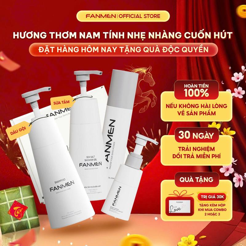    Combo Thư Giãn   Dầu gội sạch gàu dưỡng tóc cho nam Fanmen 350ml Sữa rửa mặt muối biển chết sạch sâu kiềm dầu 100ml Sữa tắm hương thơm Blue Sea nam tính 350ml và Toner AHA BHA 150ml Làm Sạch Sâu Dưỡng Ẩm Cho Nam | Tặng Hộp Đựng 