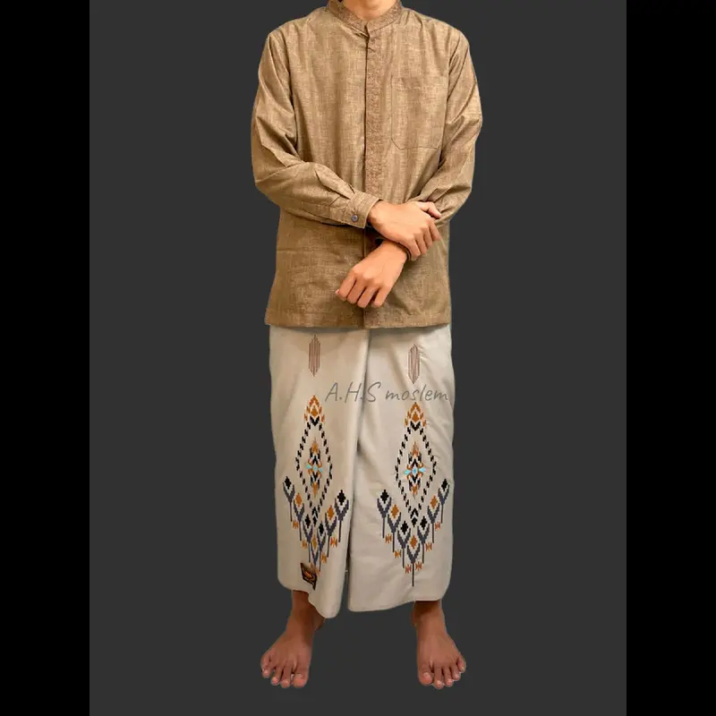 AHS sarung bordir motif songket gunung 100% timbul bahan katun CODE S.K.G ABU 02 Lembut Muslim Pria Dewasa Tenun Hitam 2