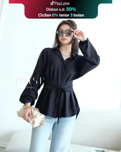 JOISE - Calia Shirt Blouse Top + Belt / Blouse Shirt Kemeja Tali Pinggang / Baju Blouse Kancing Wanita Atasan Panjang Casual