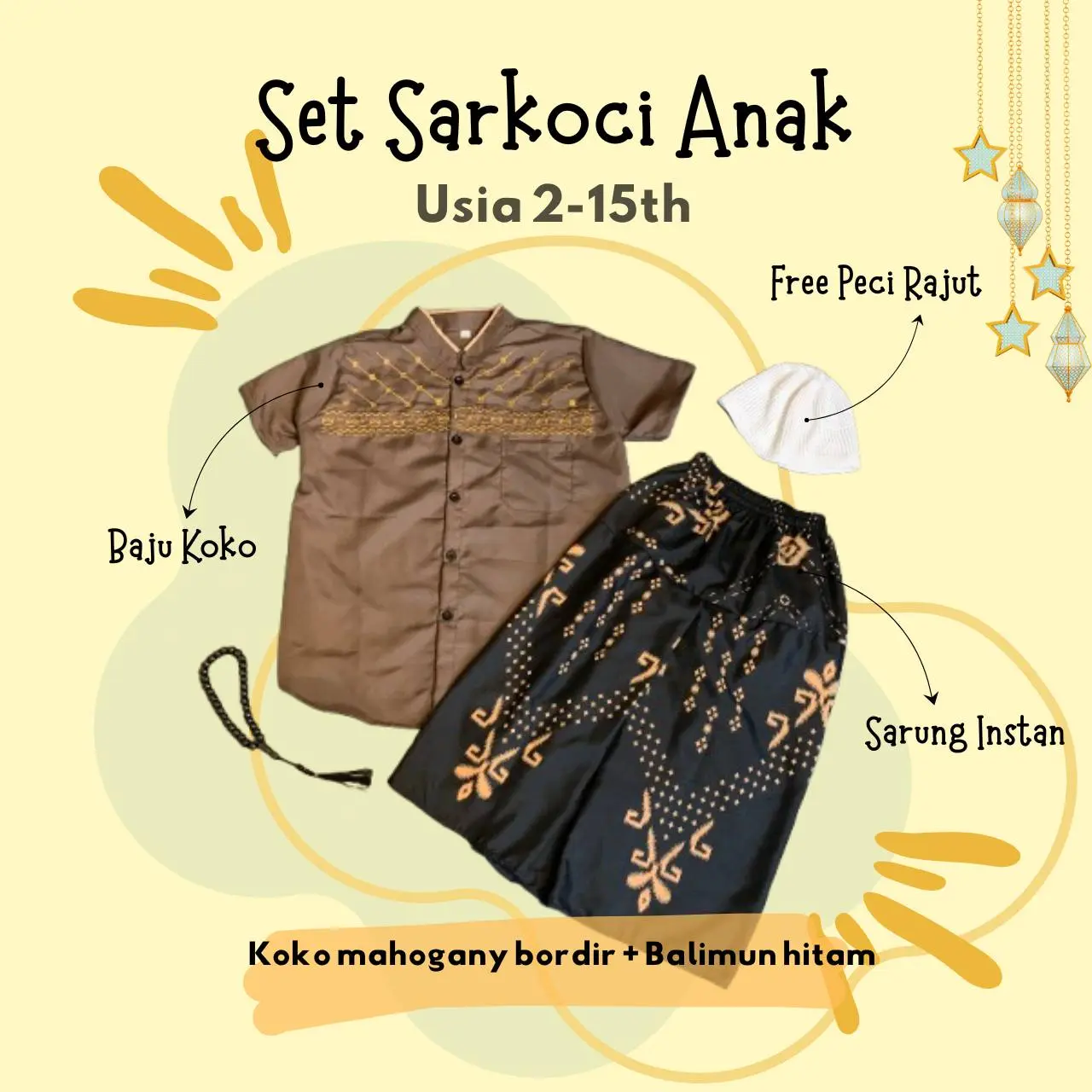 Setelan Sarung Instan Anak & Koko Bordir Anak Lengan Pendek Usia 2-13 Tahun Free Peci Terlaris Setelan Sarung Instan Anak & Koko Bordir Anak Lengan Pendek Usia 2-13 Tahun Free Peci Terlaris