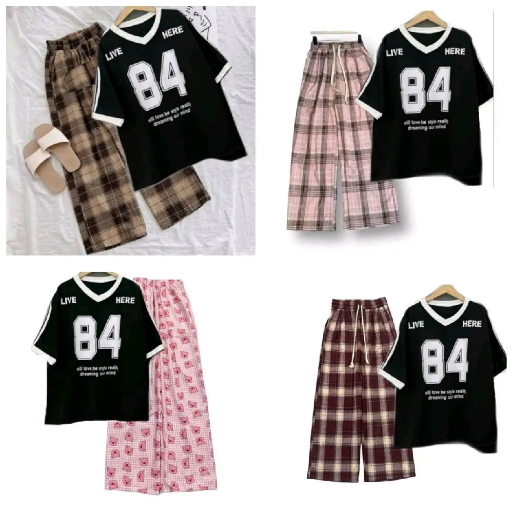 Tổng Hợp Set Bộ Quần Ống Rộng + Áo Phông Số 84 Unisex Form Thụng - Chất liệu Cotton và Da Cá Siêu Đẹp