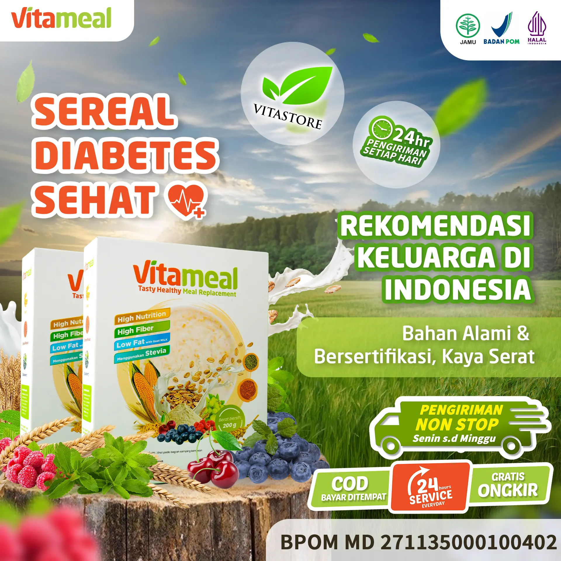 [PAKET 2 BOX] Vitameal Sereal Multigrain Sehat Pengganti Nasi (Netto 200 gram, BPOM MD 271135000100402)