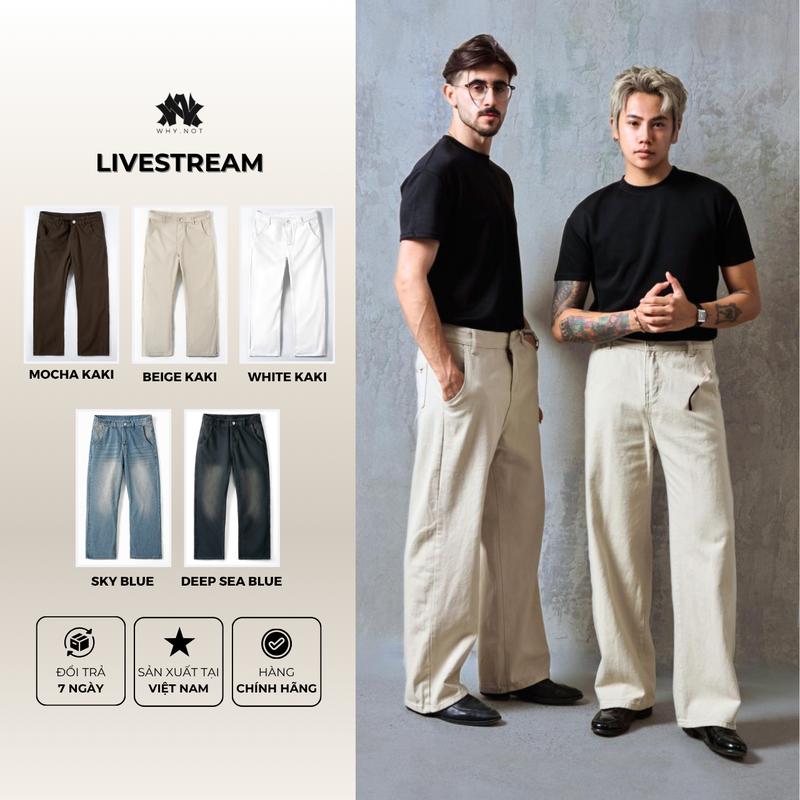 LIVE Quần Jeans Suông Ống Rộng Túi Chéo Quần Jean Nam Ống Rộng Quần Kaki Suông Trắng Nâu Be Quần Bò Suông