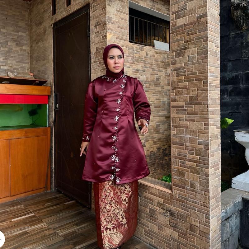 Atasan Kurung Gadis Kretek Wanita Panjang Full Payet Bahan Adem Tanpa Menerawang dan Resleting Depan Formal Muslim 1