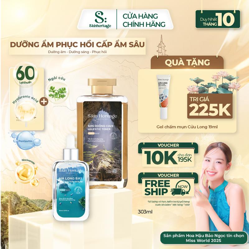 Bộ Sản Phẩm Chuyên Cấp Ẩm, Phục Hồi & Cân Bằng Da SKIN HERITAGE Serum Hạ Long 50ml và Toner Sơn Đoòng 273ml