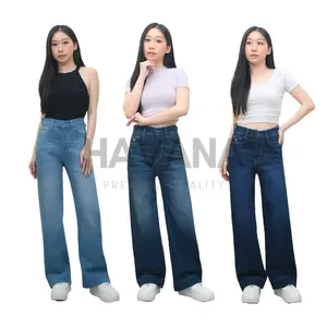 HAVANA JEANS - Celana Jeans Kulot Wanita Lipat Lebar Jeans Stretch Loose Jeans Denim