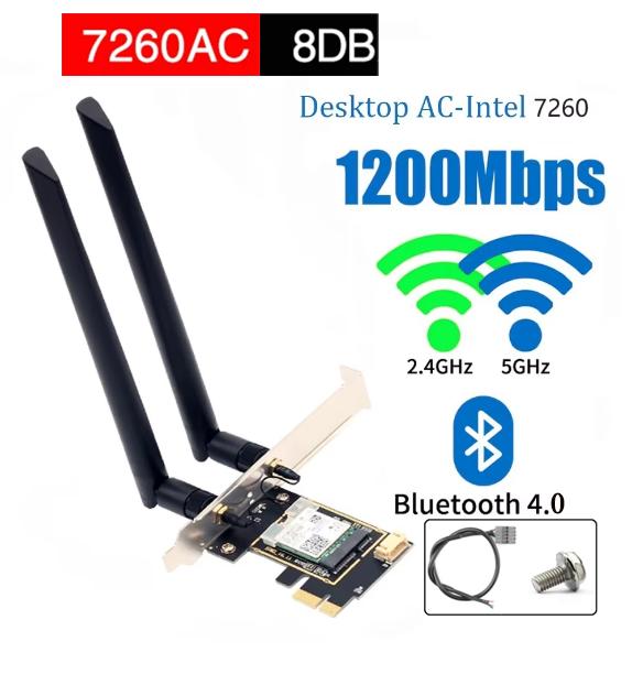 CARD WIFI 5 PCIE INTEL AC 7260 CHO PC có 2.4/5GHz tích hợp Bluetooth 4 tốc độ…