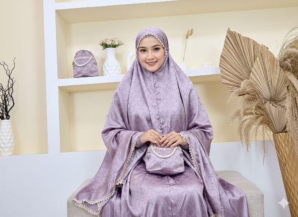 Ra Fashion - Mukena Dewasa Safiyya 2in1 sutra silk Jacquard Dewasa Jumbo Renda Cantik Panjang Mewah Travel