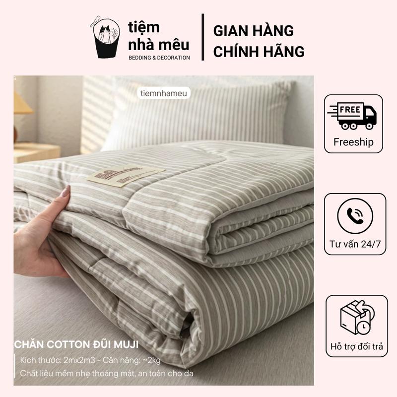 Chăn Cotton Đũi Muji Chất liệu mát lạnh cho mùa hè - Size 2mx2m3