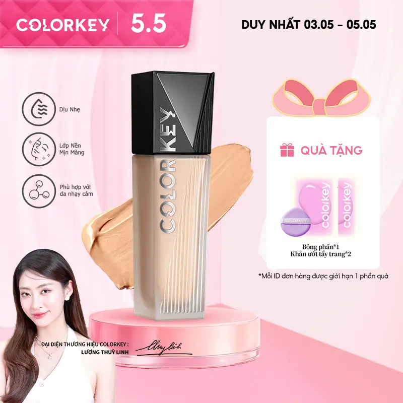 Kem Nền Dạng Lỏng Mịn Như Không Khí, KẾT CẤU LÂU DÀI 12 Giờ, Dầu Kiểm Soát Không Oxy Hóa, Thích Hợp Cho Màu Hoa Hồng, Kem Che Khuyết Điểm Cao, Trang Điểm Hoàn Hảo, 30ml, COLORKEY