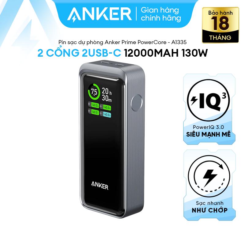 Pin Dự Phòng Anker Prime 12000mAh | Công suất cao 130W | 2 cổng USB-C sạc 2 thiết bị | Màn hình hiển thị thông minh - A1335