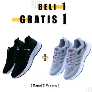 BELI 1 GRATIS 1 Sepatu Sneakers Pria Wanita Untuk Sekolah Model Sport Dapat 2 Pasang Casual Shoes Hitam Termurah Outdoor