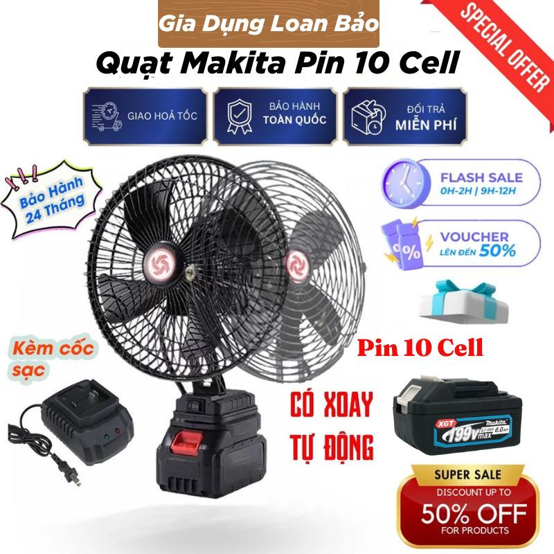    Xoay Tự Động   Quạt Tích Điện Công Nghiệp MAKITA Đế Pin 21V  Quạt Để Bàn Tích Điện 2 Mức Gió Sử Dụng Liên Tục 5-6 Tiếng kícḣ Thước 8 Inch,Pin Siêu Trâu Không Lo Mất Điện Fan 