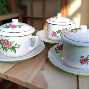 6 Set Cangkir Warkop Motif Bunga Cantik dengan Tutup dan Saucer Ideal untuk Minuman Harian