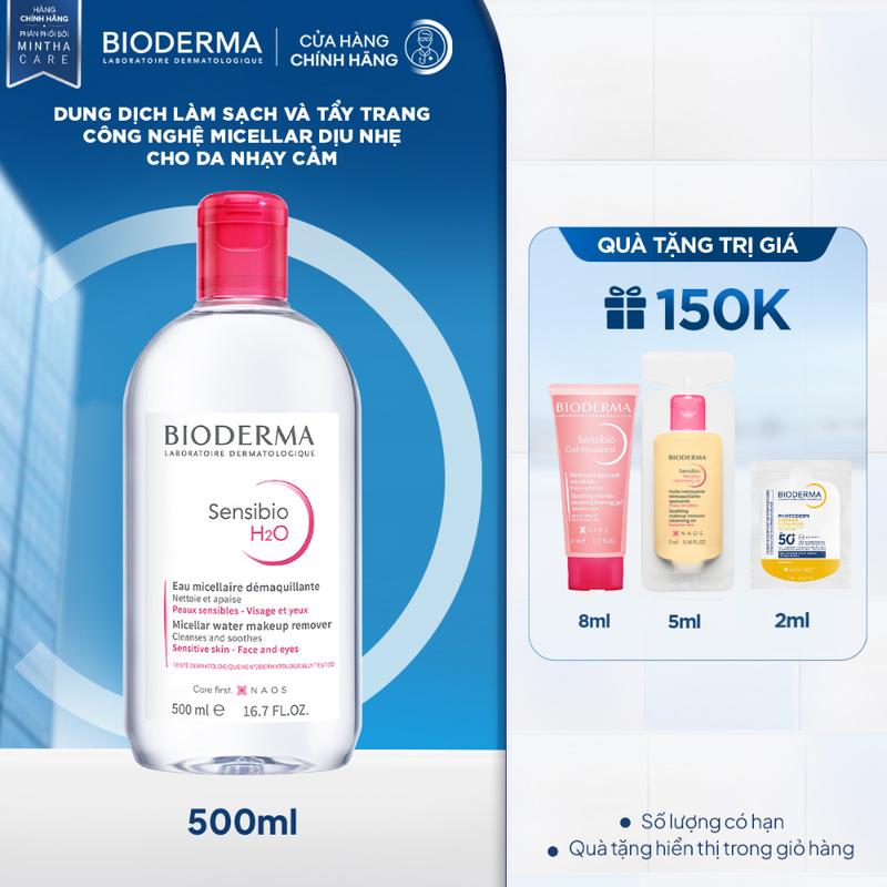 Dung dịch làm sạch và tẩy trang công nghệ Micellar cho da thường và da nhạy cảm Bioderma Sensibio H2O - 500ml