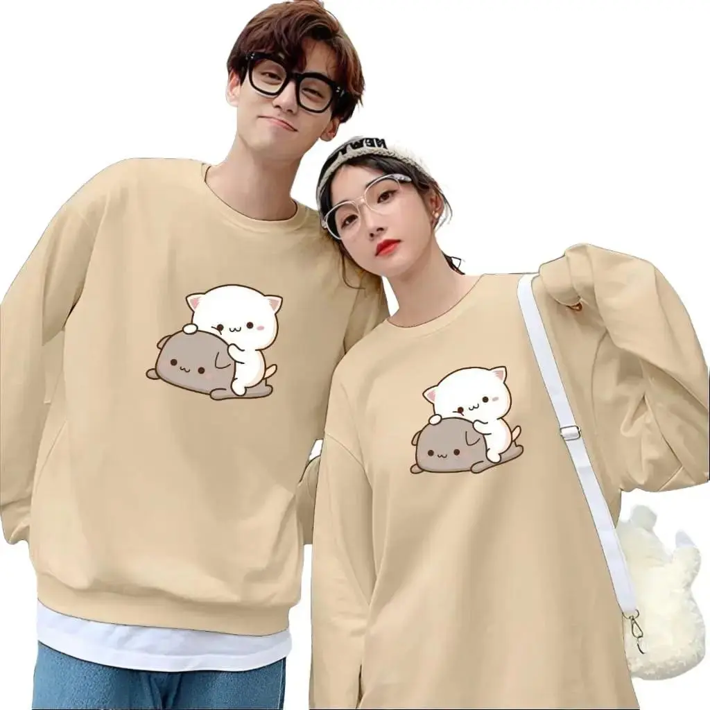 Kaos Couple Pasangan Kucing Kembar (Isi 2 Pcs) - Baju Pria Wanita Lengan Panjang VISTATERRY PREMIUM, Motif Sablon Printing Digital - Distro Dewasa Katun